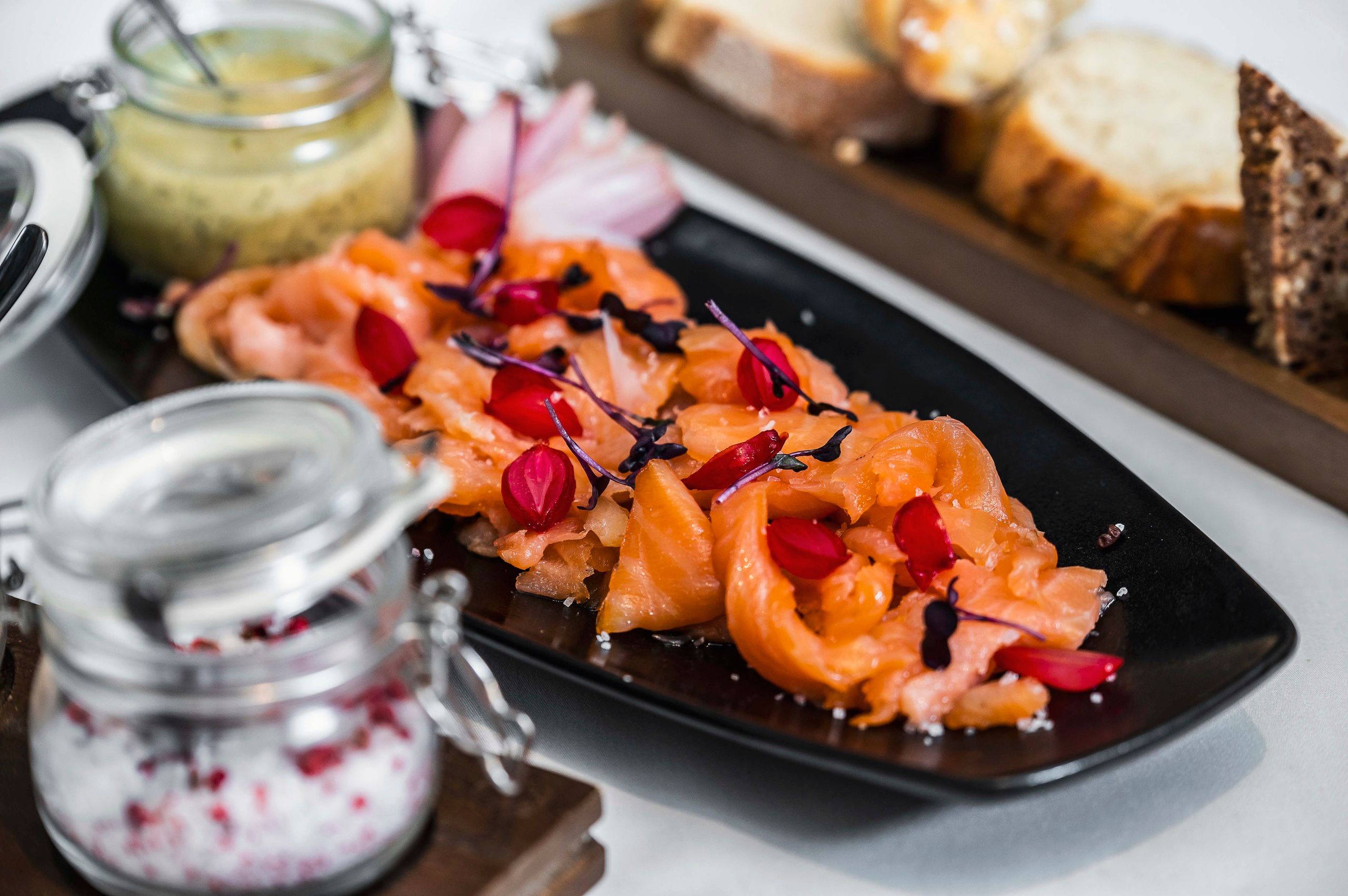 Details of smoked salmon for the breakfast buffet in The Julius Prague 