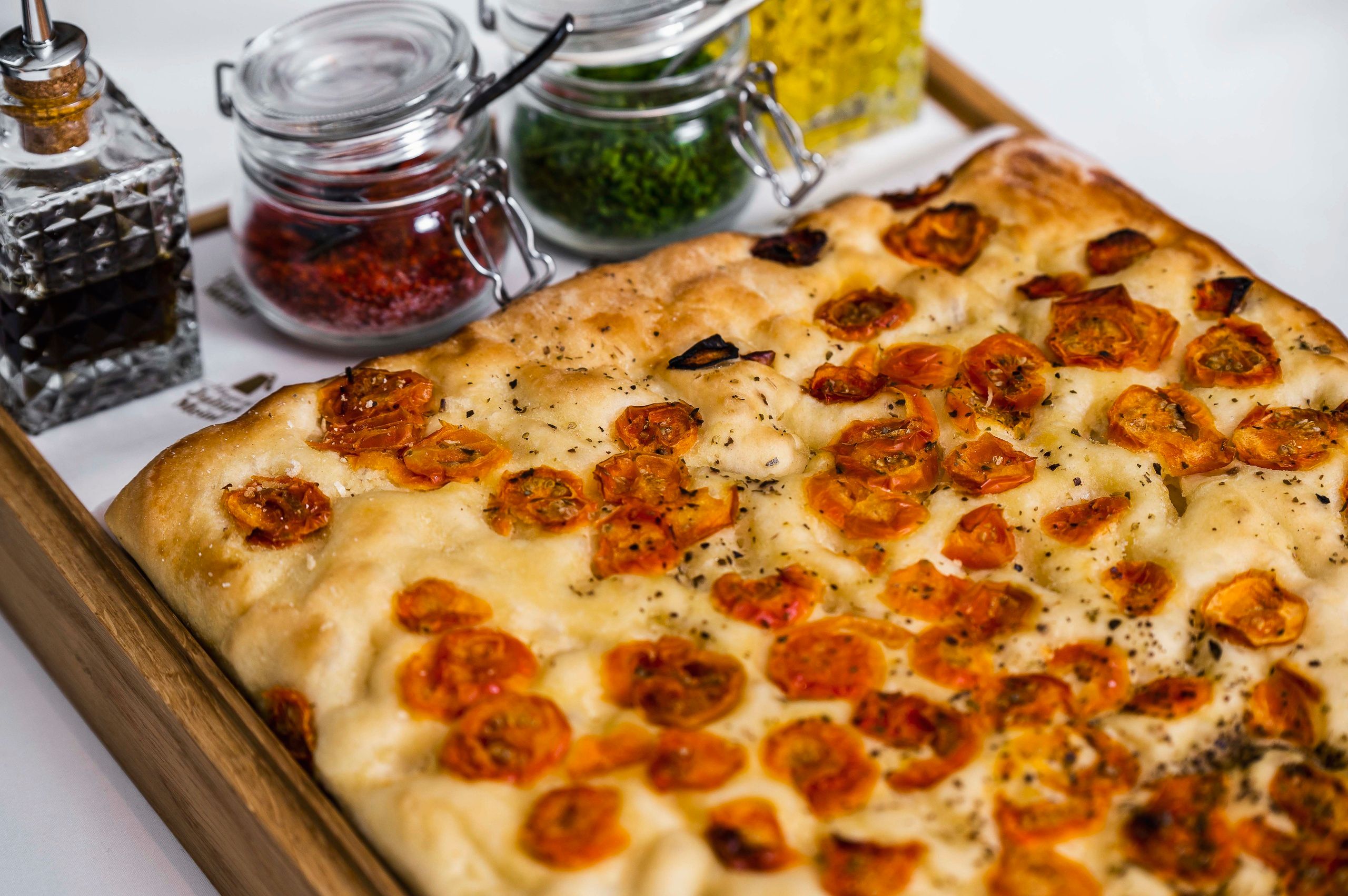 Focaccia with tomatoes at the Julius Prague 