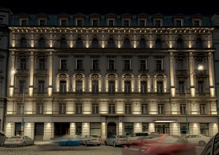 Facade of The Julius Prague at night
