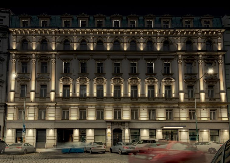Facade of The Julius Prague at night 
