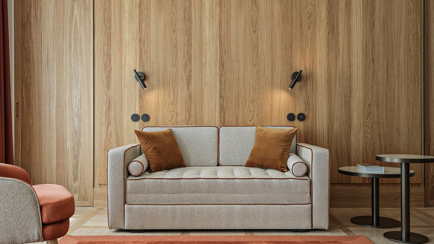 Sofa with pillows in suite, The Julius Prague