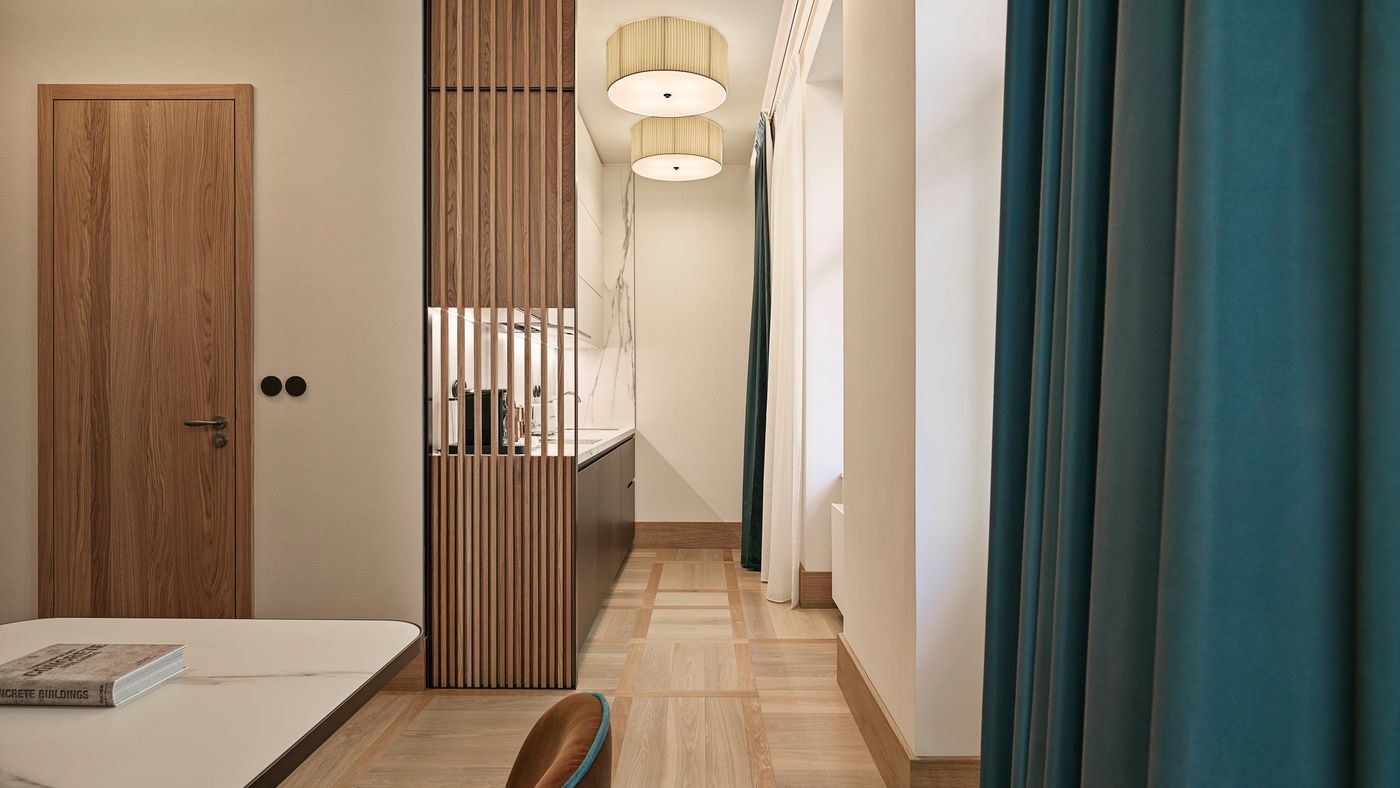 Kitchen and dining area in One-bedroom Suite with Terrace, The Julius Prague