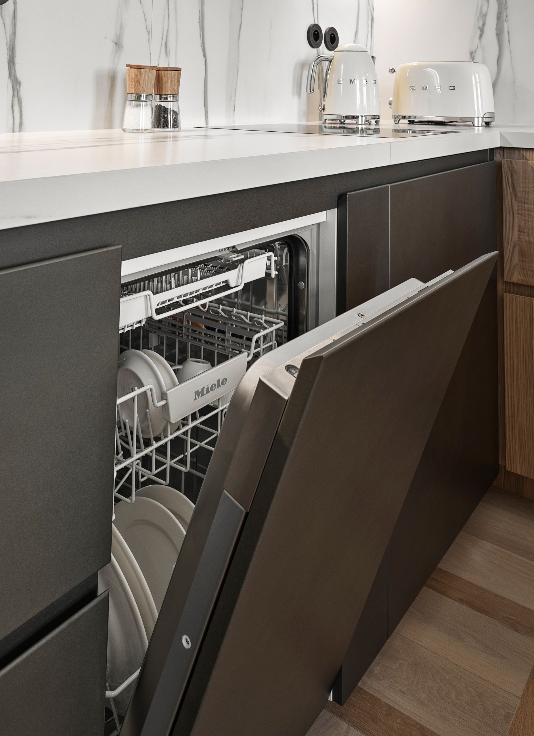 Open dishwasher in Suite 