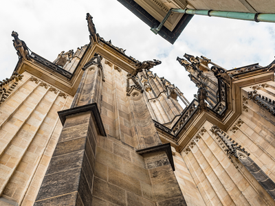  Majestic Prague Castle: This captivating image captures the grandeur of Prague Castle as it pierces the sky with its magnificent spires. Every nuance of the castle's historic walls and architectural intricacies is vividly displayed, showcasing centuries of rich history and cultural significance in remarkable detail. The sharp, well-defined features of the castle against the backdrop of the sky create a truly awe-inspiring sight, inviting viewers to explore its storied past and architectural brilliance